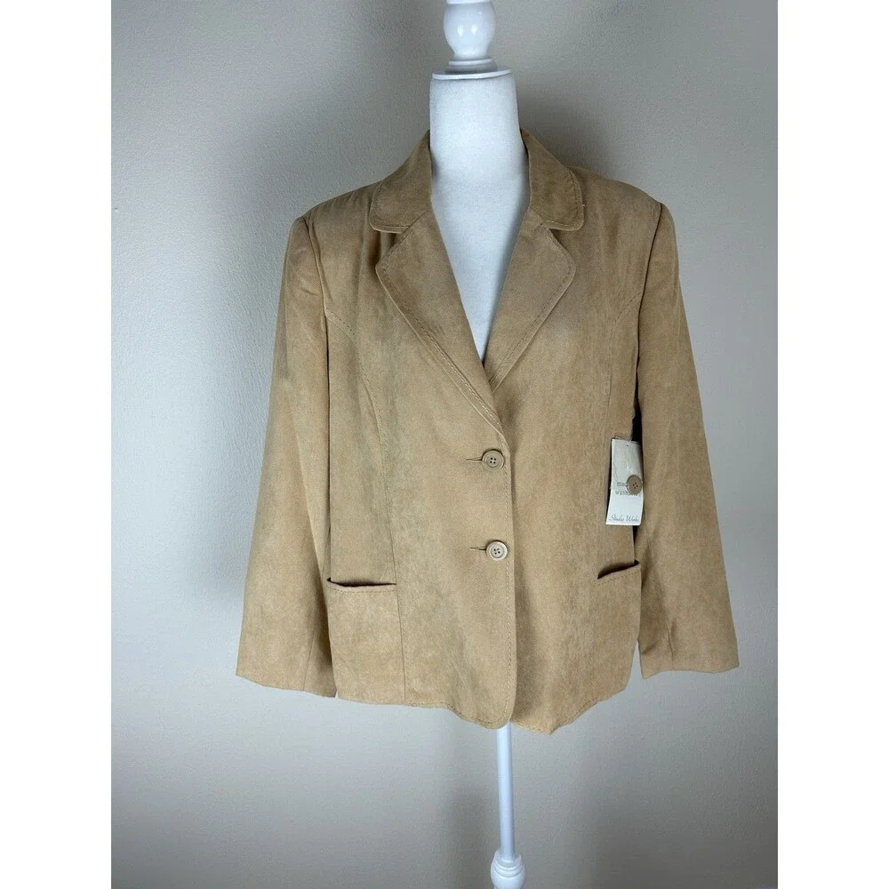 NWT Faux Suede Leather Women’s 18 Blazer Jacket Western Beige Tan Academia Tan